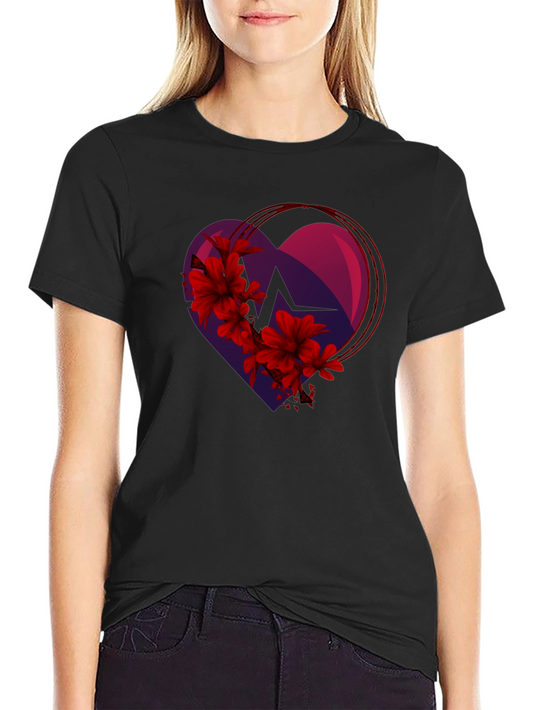 Heartbeat Floral Graphic Tee - Stylish Mens Black T-Shirt