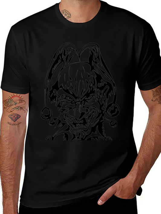 Mens Black Graphic Tee - Evil Jester Design