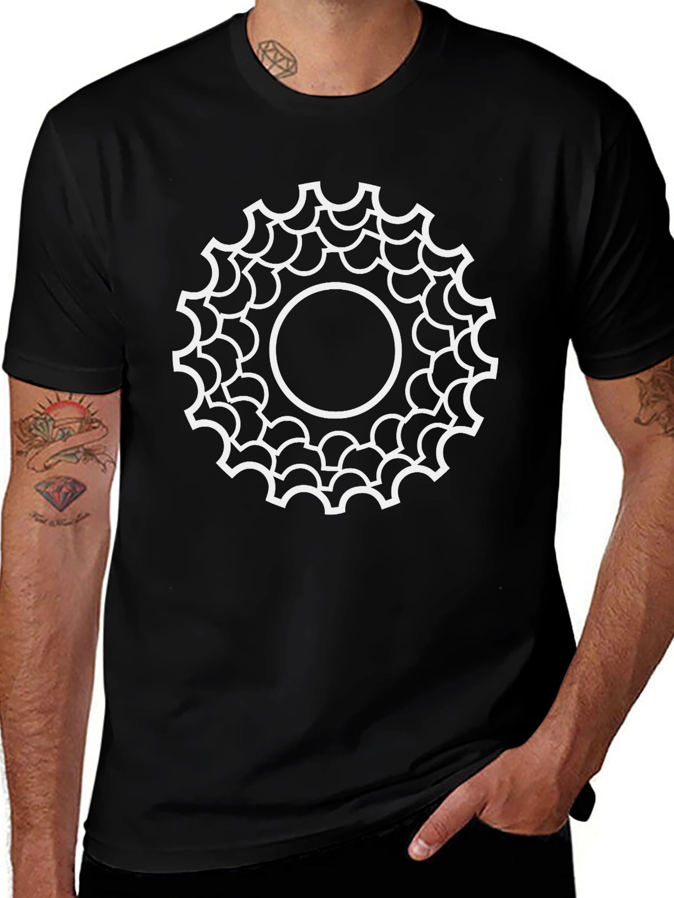 Geometric Circle Design Tee - Black Cotton Blend T-Shirt
