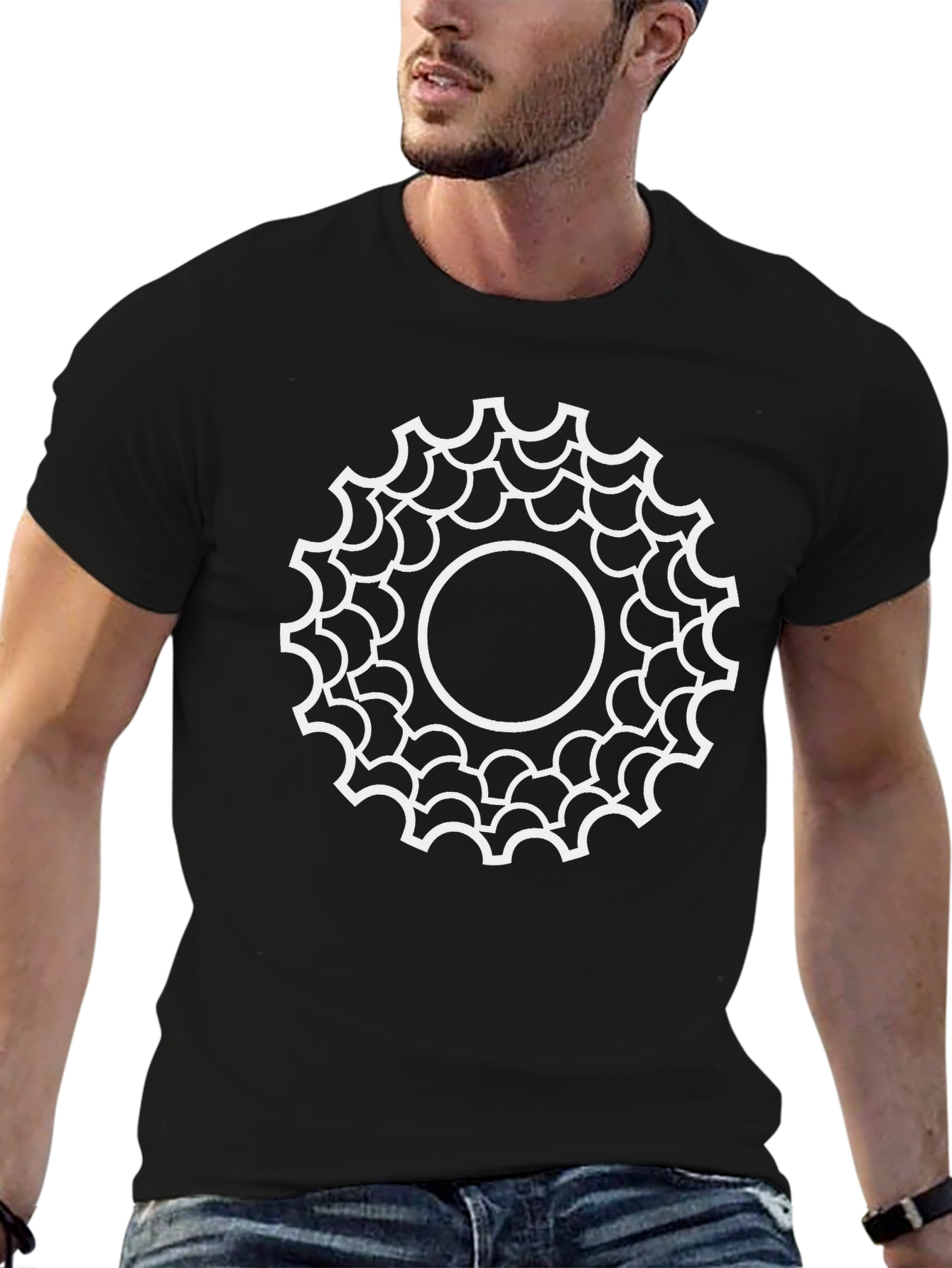Geometric Circle Design Tee - Black Cotton Blend T-Shirt