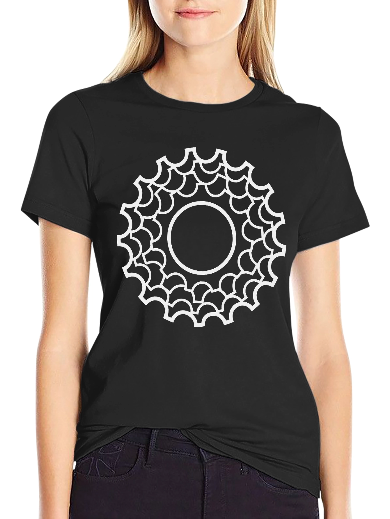 Geometric Circle Design Tee - Black Cotton Blend T-Shirt