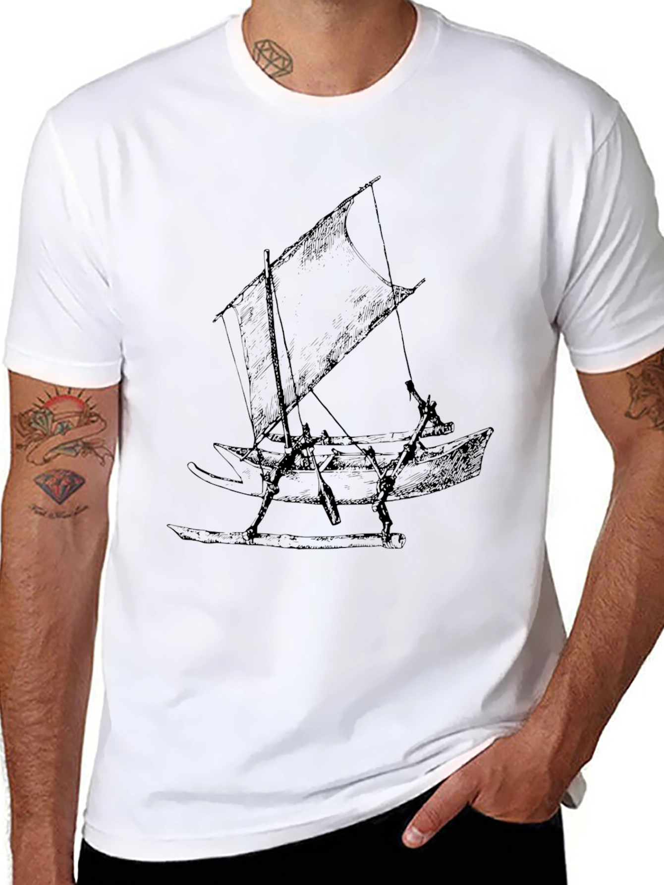 Black T-Shirt with Sailboat Design