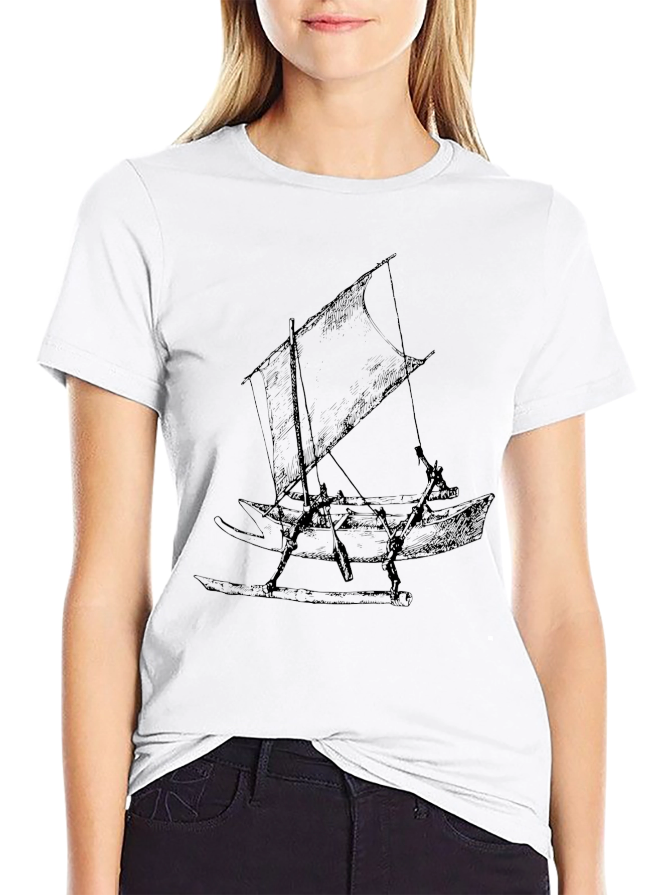 Black T-Shirt with Sailboat Design