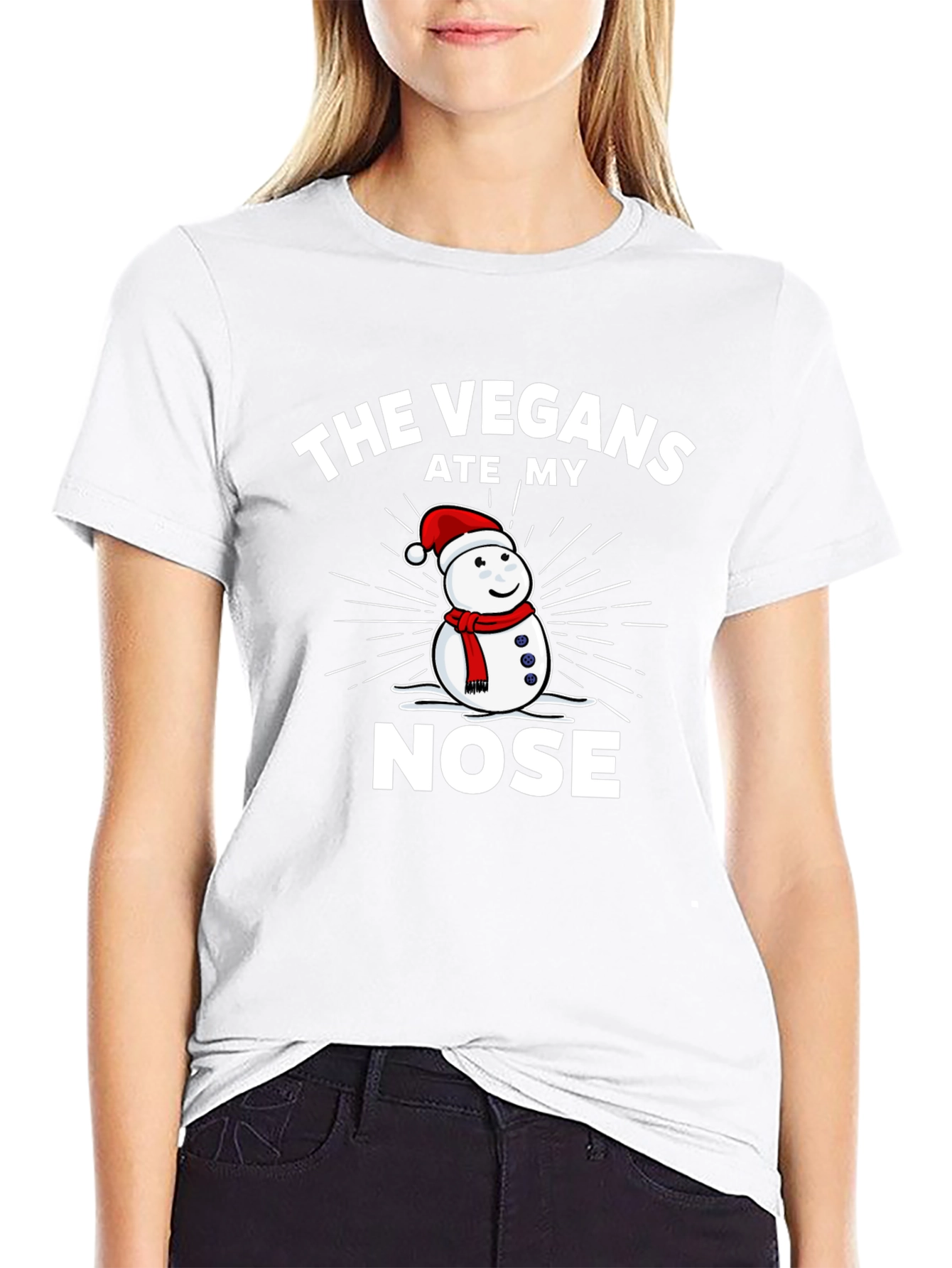 Vegans Ate My Nose Funny Snowman Graphic T-Shirt