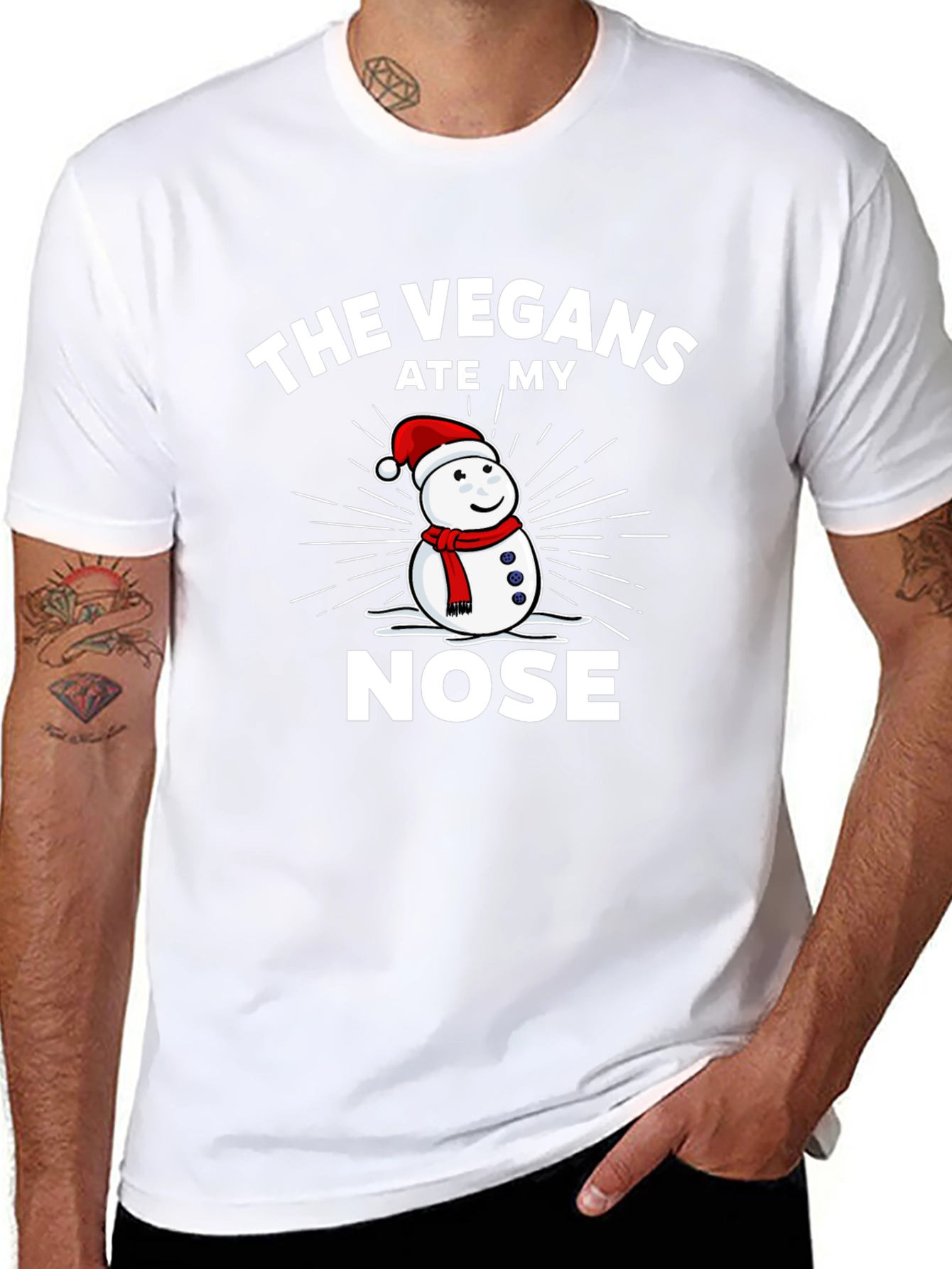 Vegans Ate My Nose Funny Snowman Graphic T-Shirt