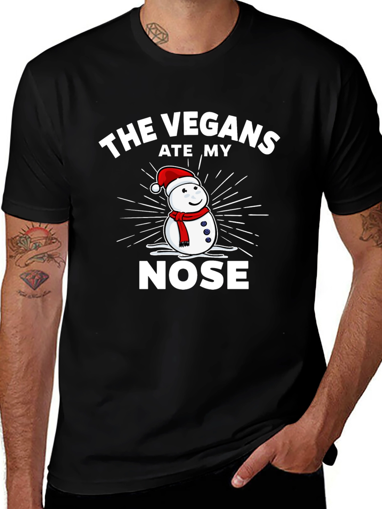 Vegans Ate My Nose Funny Snowman Graphic T-Shirt