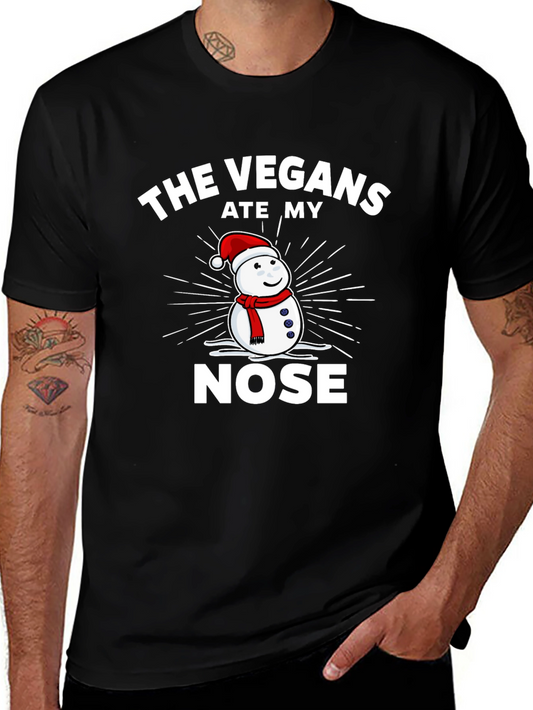 Vegans Ate My Nose Funny Snowman Graphic T-Shirt