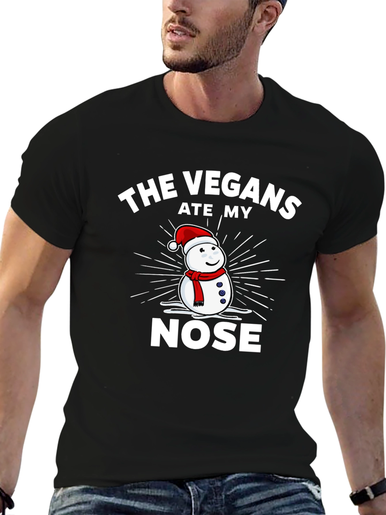 Vegans Ate My Nose Funny Snowman Graphic T-Shirt