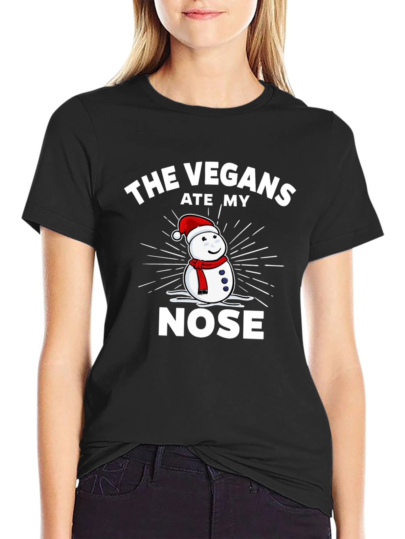 Vegans Ate My Nose Funny Snowman Graphic T-Shirt