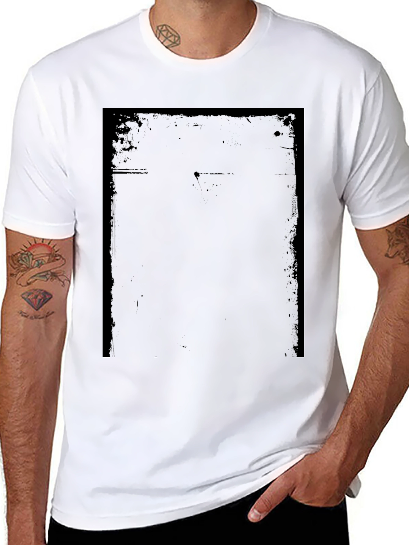 Mens Black Graphic Tee - Distressed Frame Design