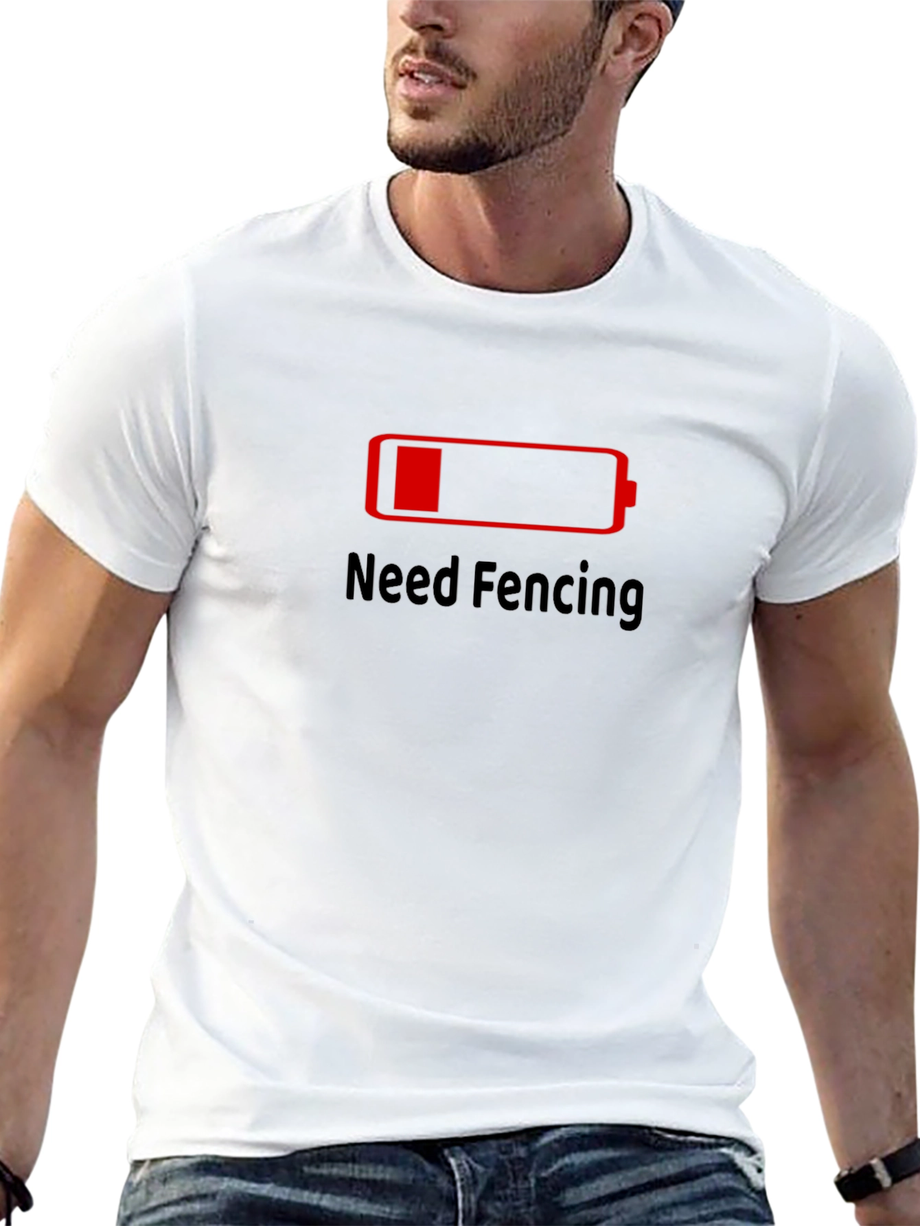 Need Fencing T-Shirt Low Battery Black Cotton Tee