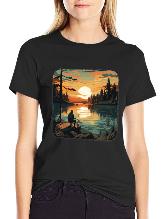 Fishing Lake Sunset Graphic T-Shirt