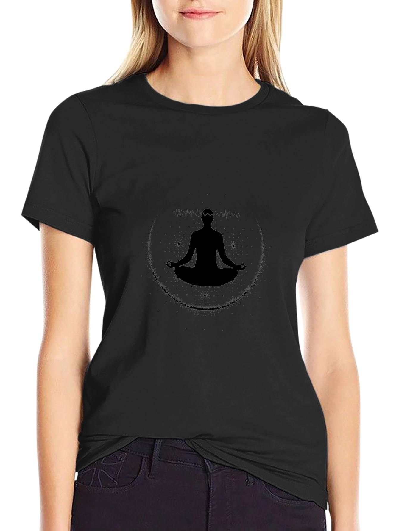 Meditate in Style: Black Yoga Silhouette Tee