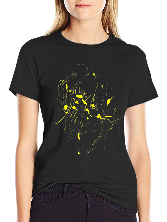 Abstract Yellow Print Black T-Shirt