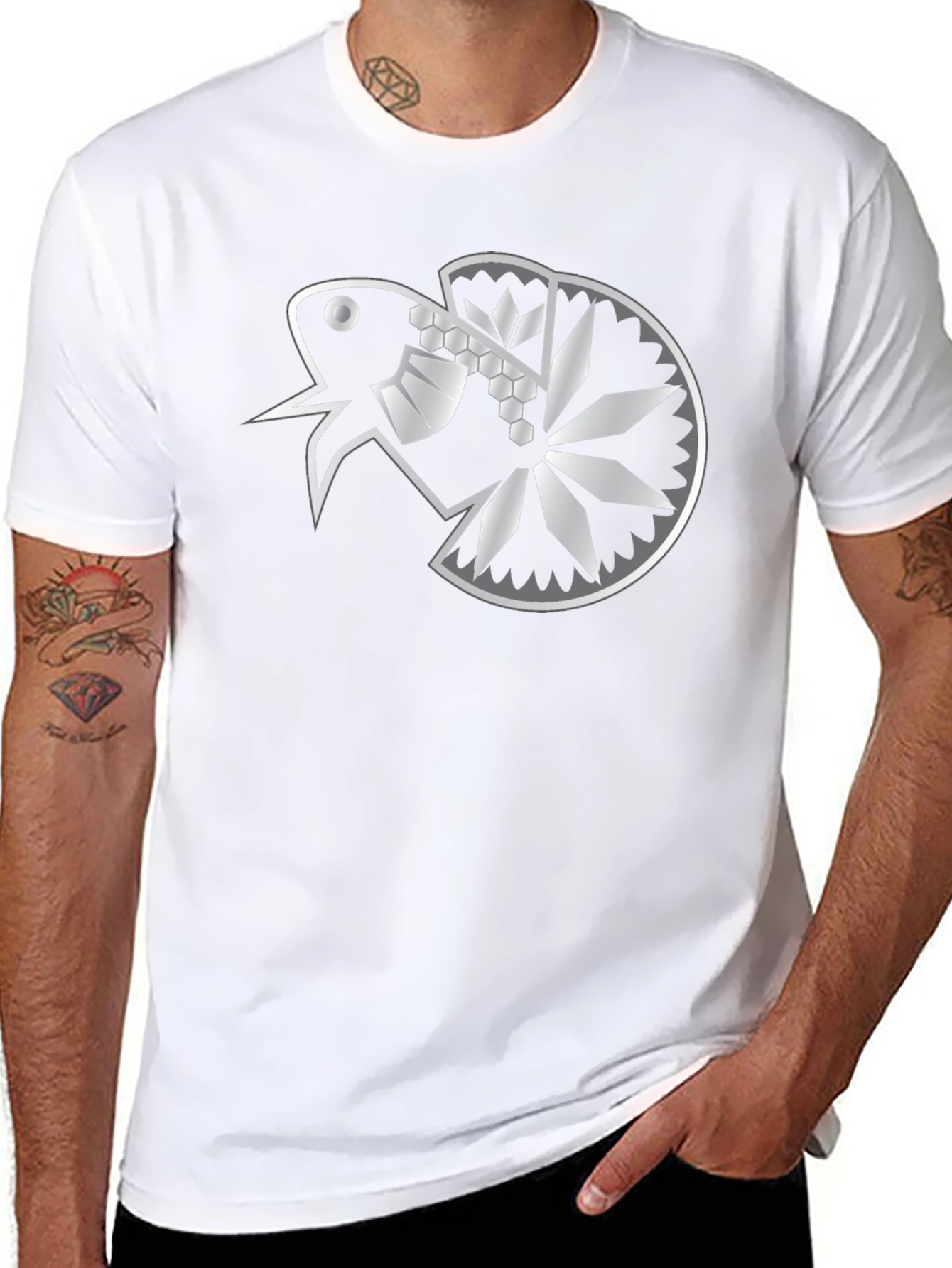 Geometric Betta Fish Graphic T-Shirt - Black