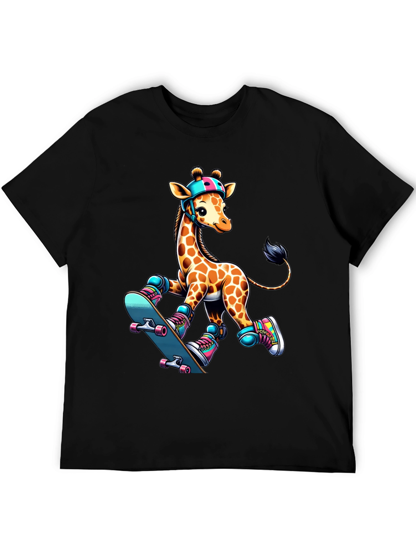 Giraffe Skateboarder Graphic Tee - Cool Animal Design