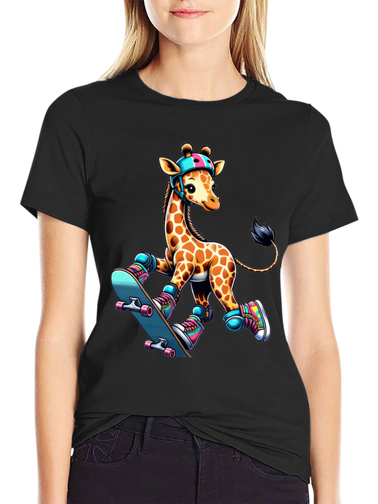 Giraffe Skateboarder Graphic Tee - Cool Animal Design