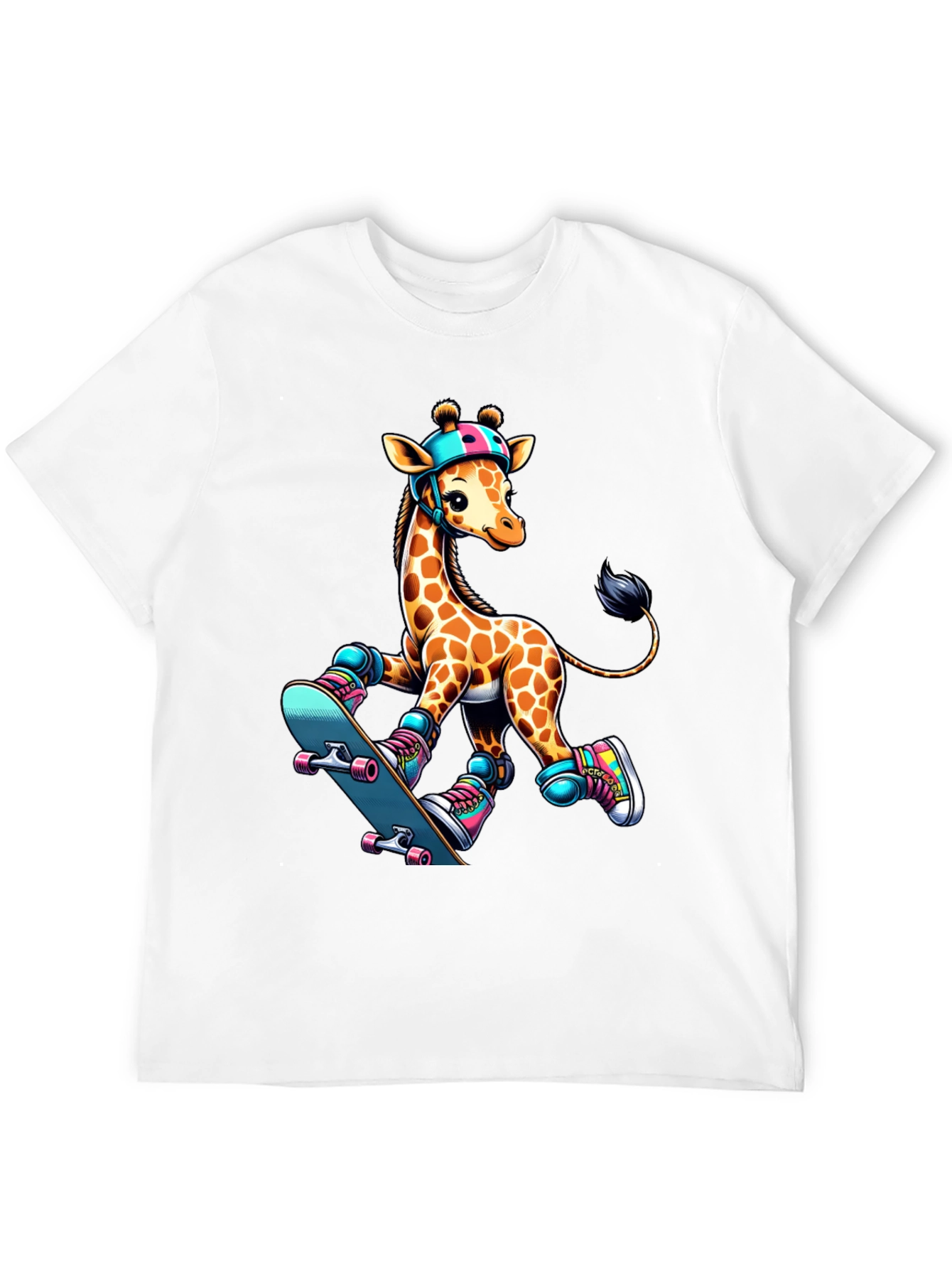 Giraffe Skateboarder Graphic Tee - Cool Animal Design