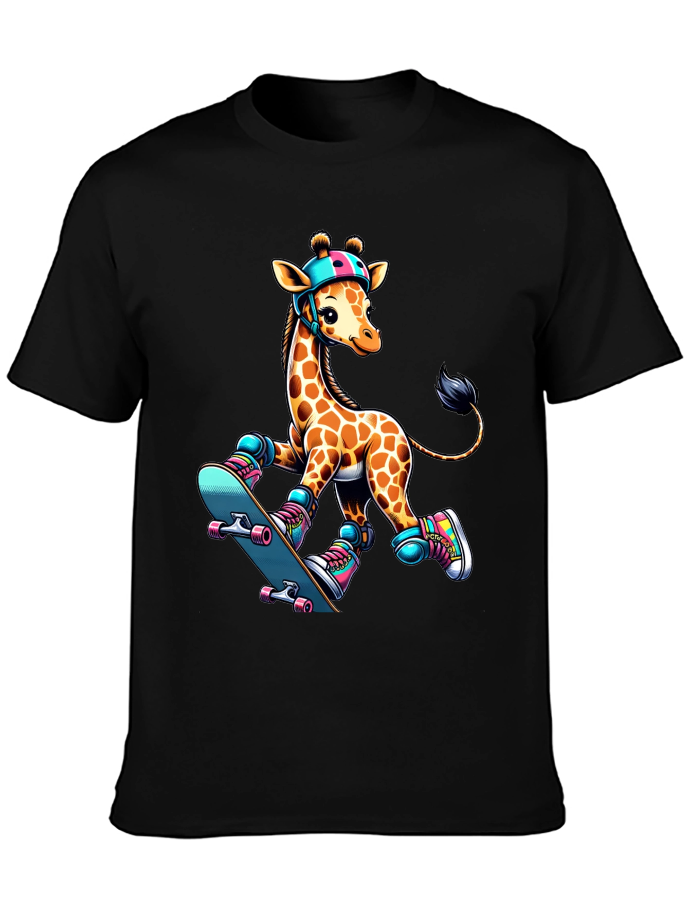 Giraffe Skateboarder Graphic Tee - Cool Animal Design