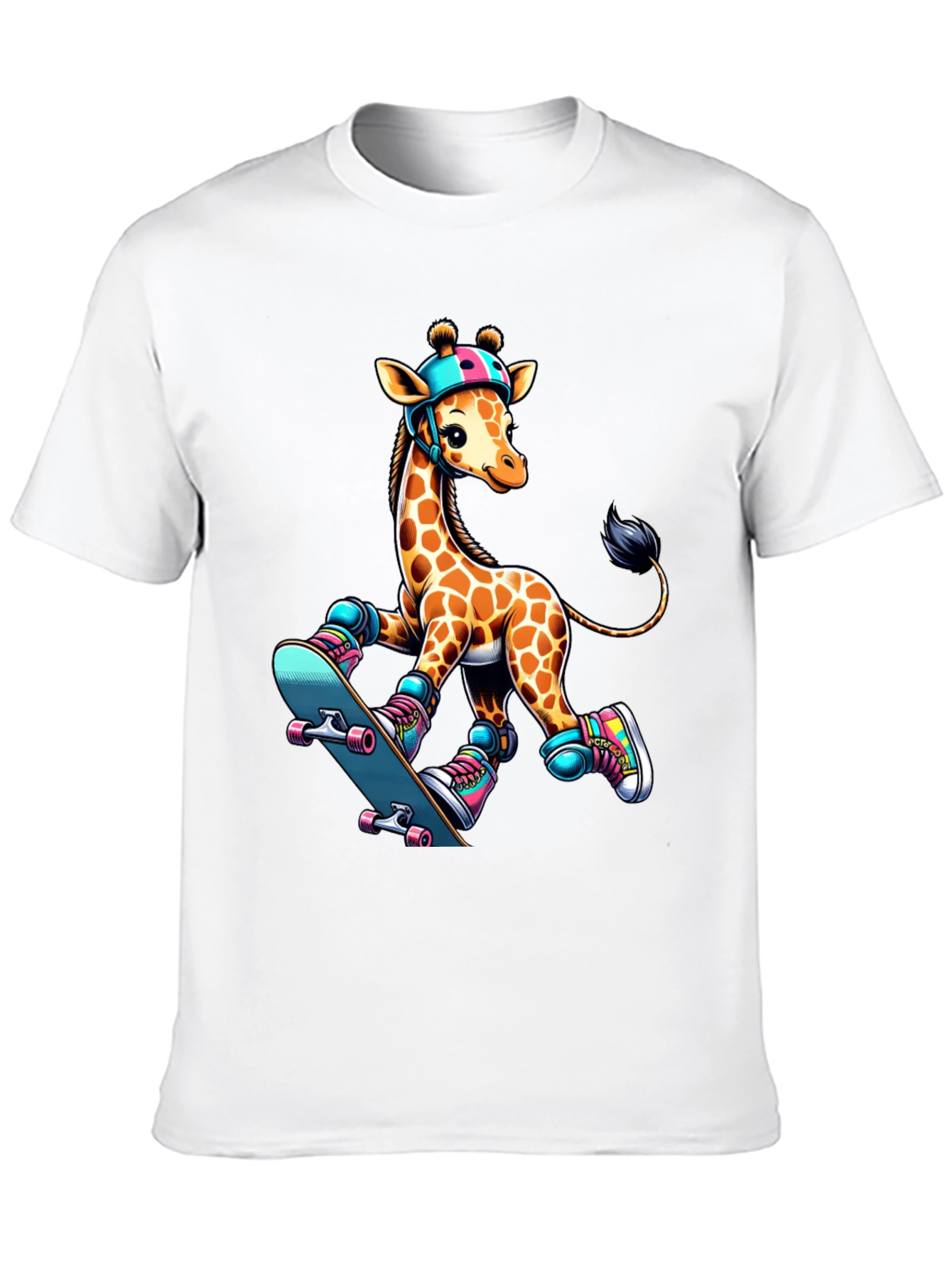 Giraffe Skateboarder Graphic Tee - Cool Animal Design