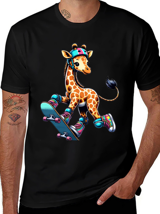 Giraffe Skateboarder Graphic Tee - Cool Animal Design