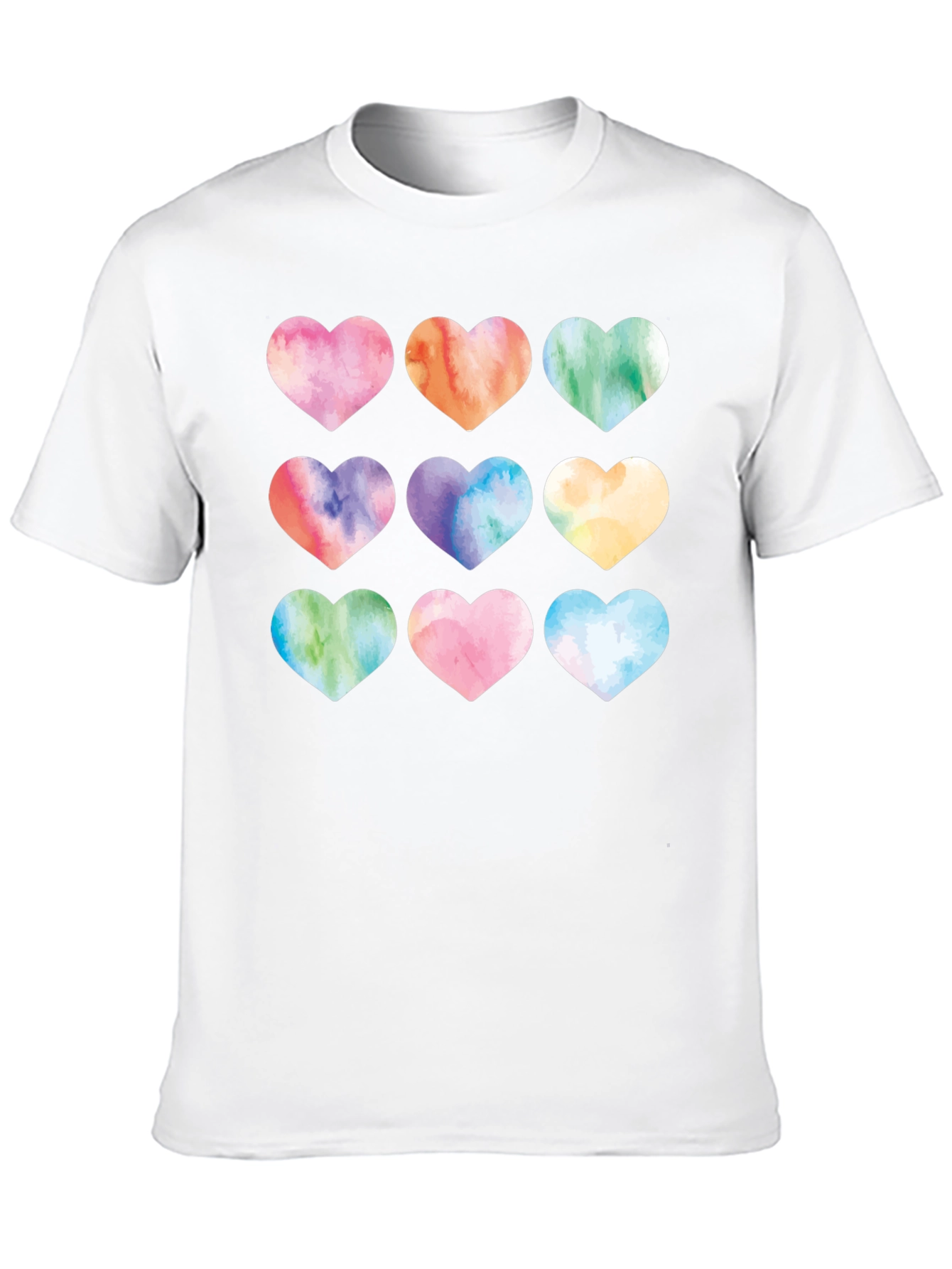 Watercolor Hearts Black T-Shirt