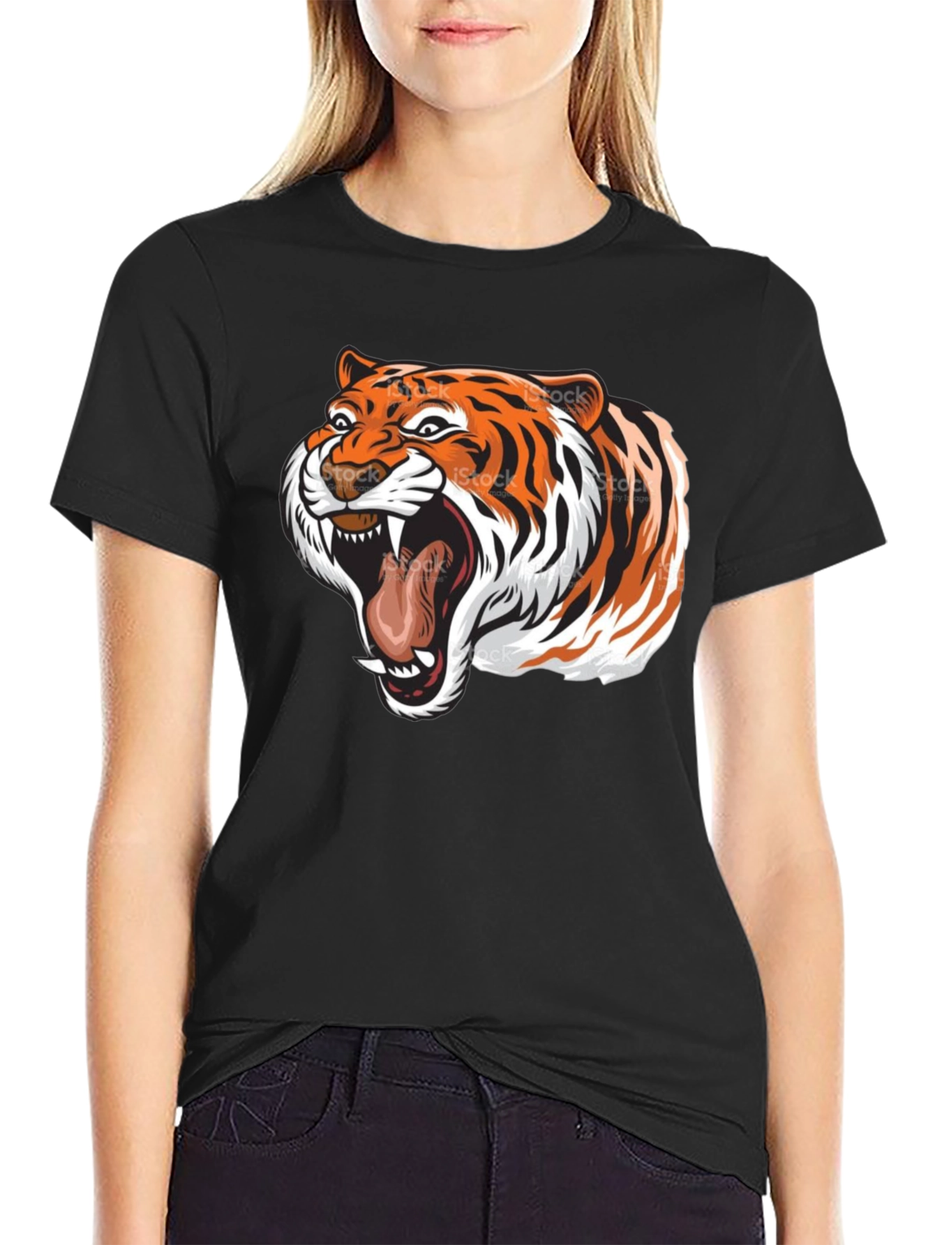 Roaring Tiger Graphic Tee - Black Cotton T-Shirt