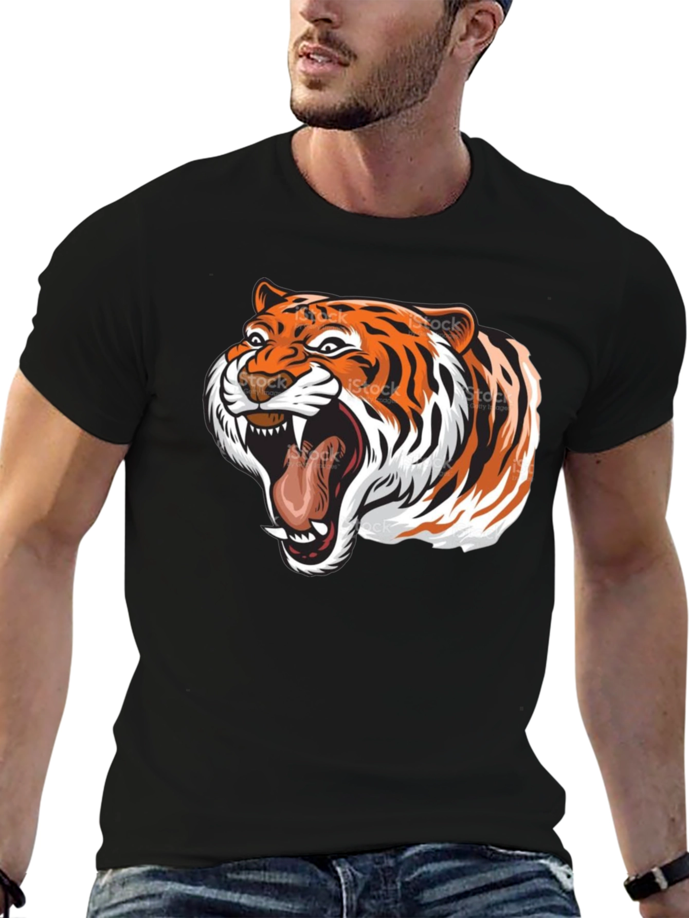 Roaring Tiger Graphic Tee - Black Cotton T-Shirt