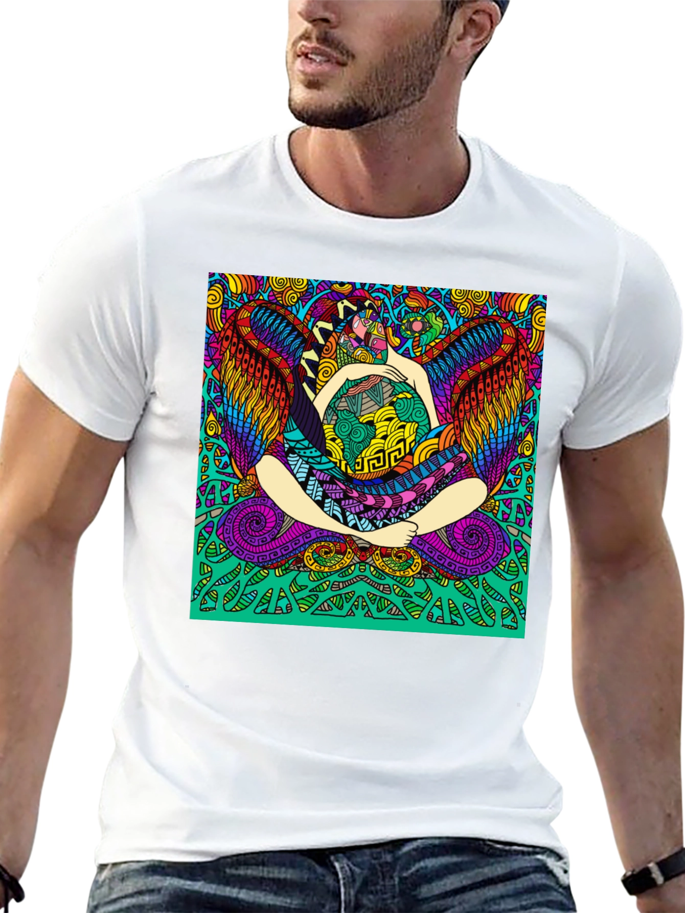 Vibrant Psychedelic Graphic Print Black T-Shirt