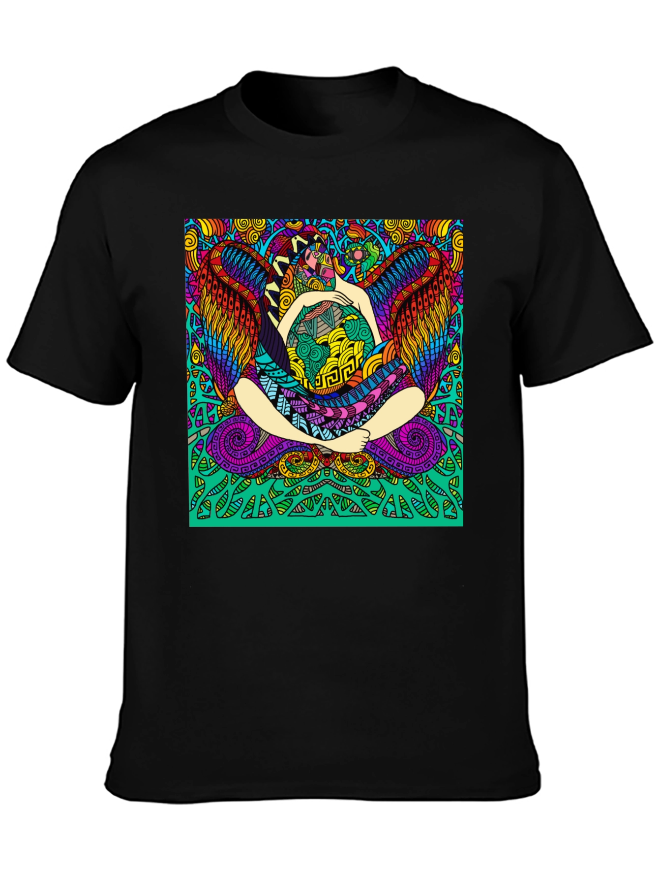 Vibrant Psychedelic Graphic Print Black T-Shirt
