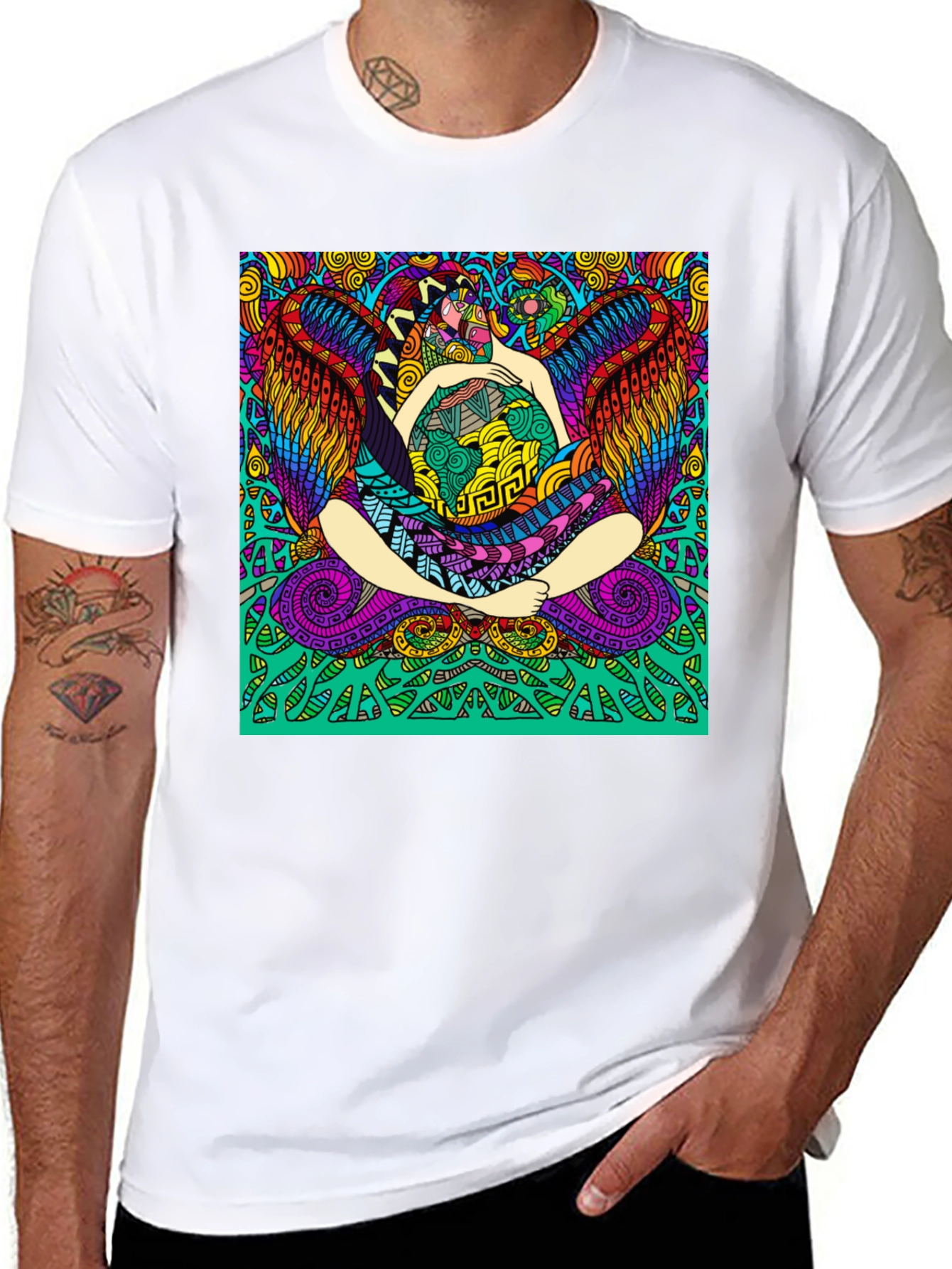 Vibrant Psychedelic Graphic Print Black T-Shirt