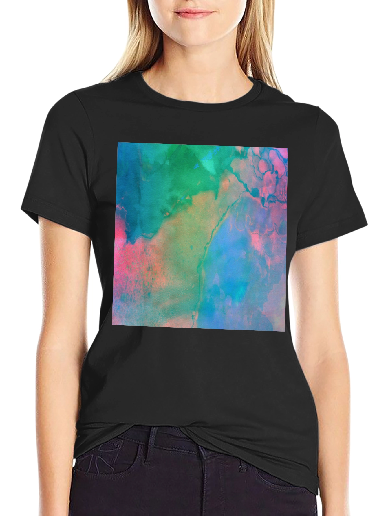 Abstract Art Print Black Tee - Modern Style