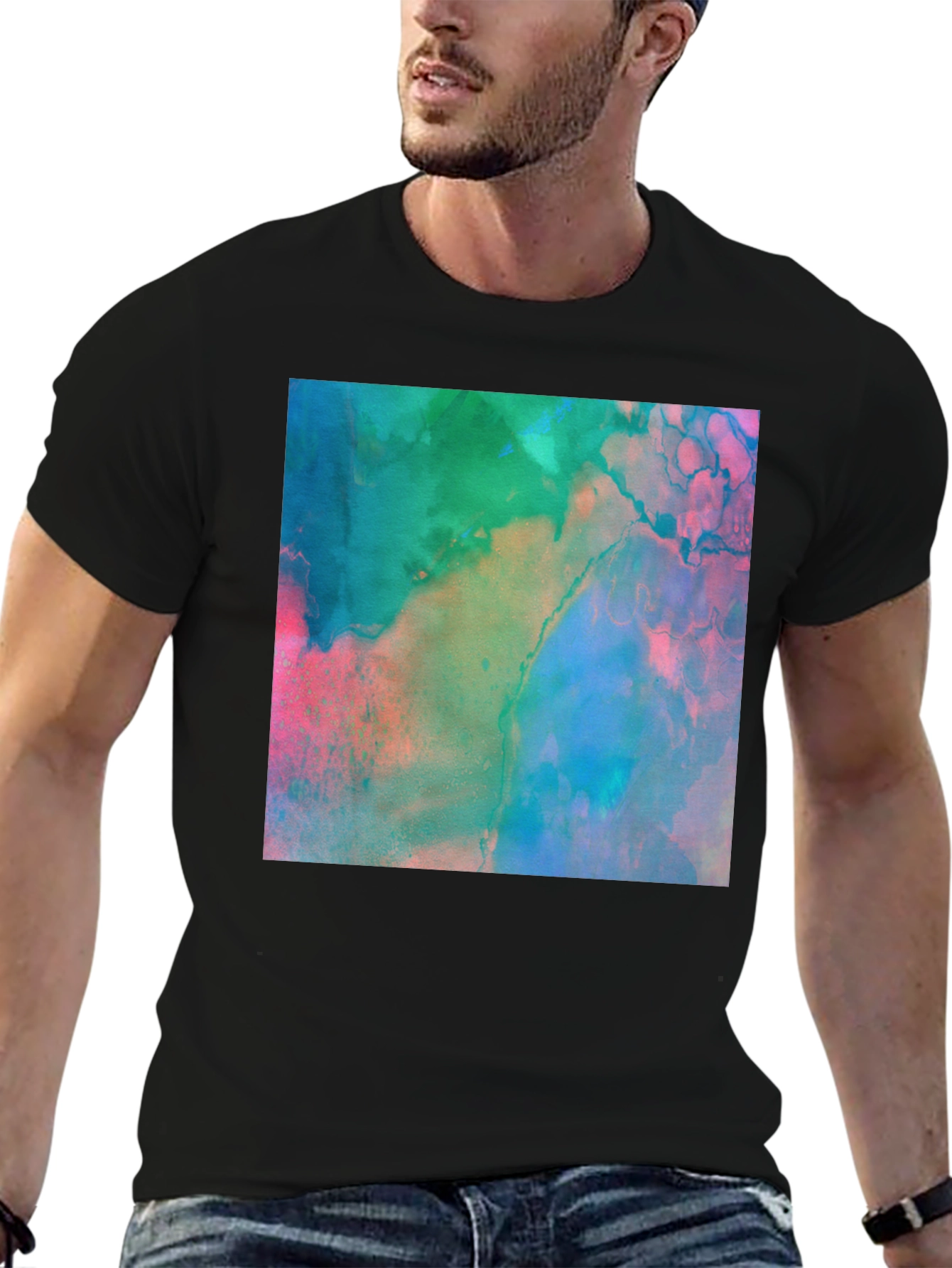 Abstract Art Print Black Tee - Modern Style