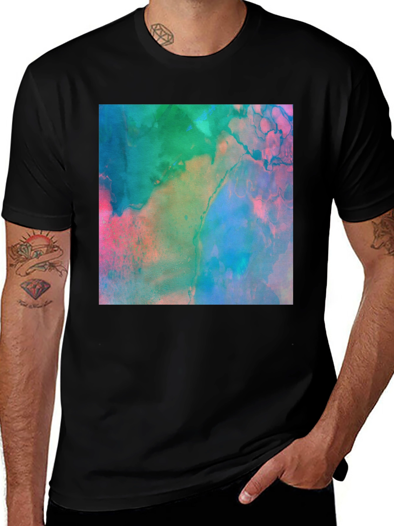 Abstract Art Print Black Tee - Modern Style