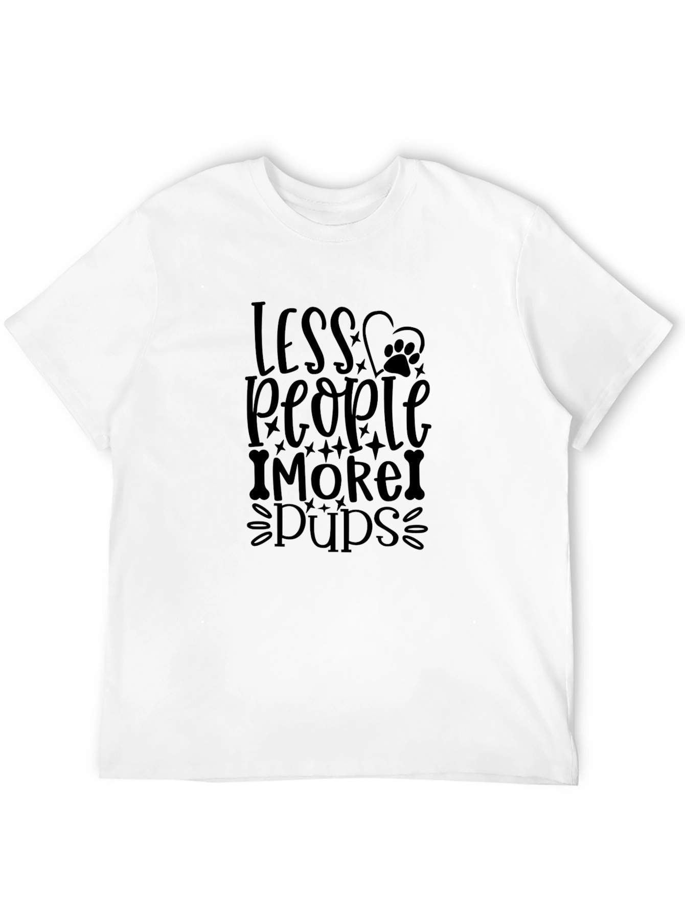 Less People More Pups Black Graphic T-Shirt