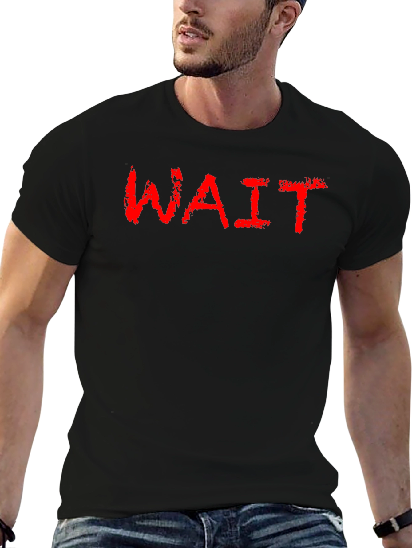 Mens Black T-Shirt with WAIT Graphic