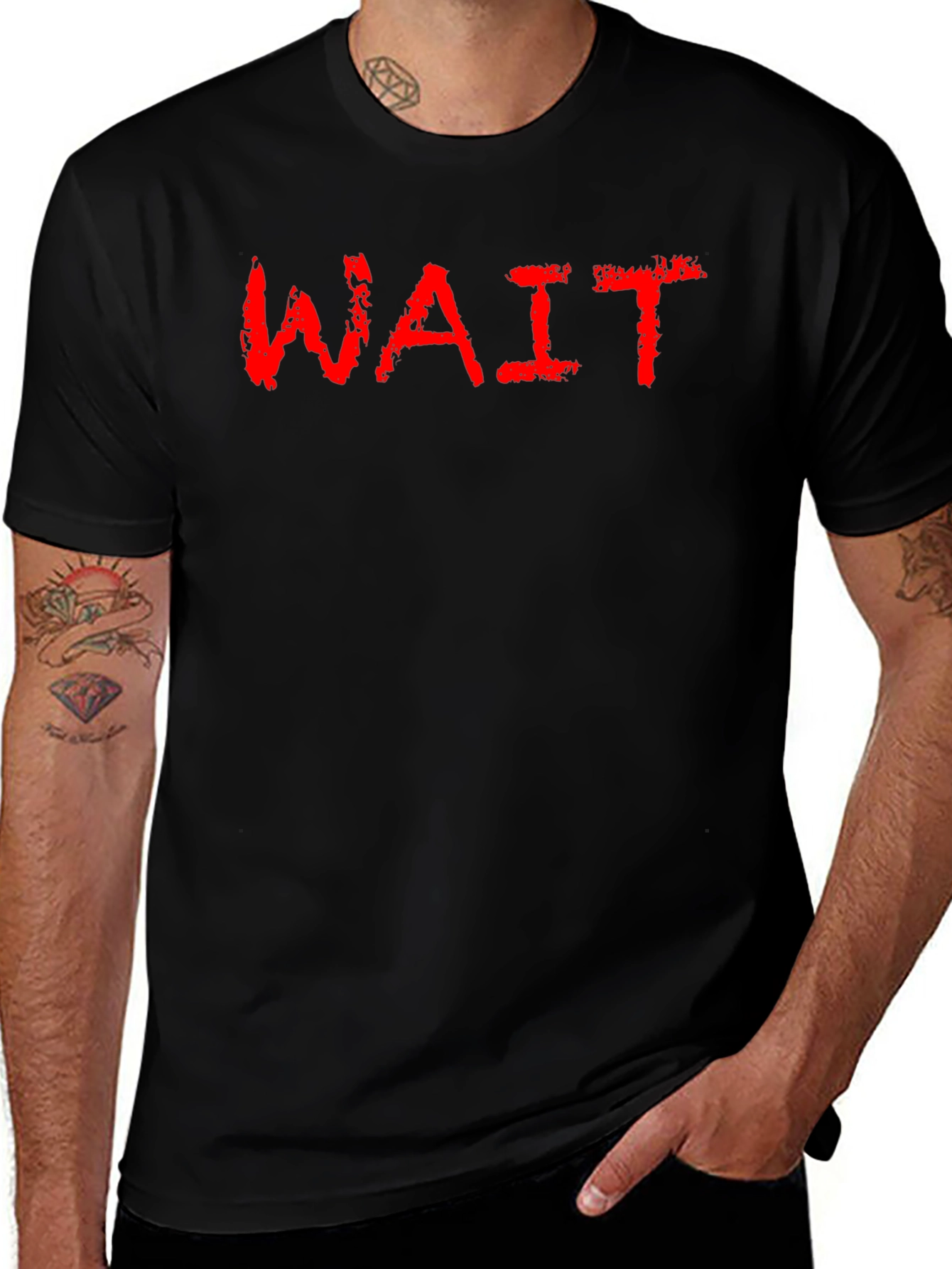 Mens Black T-Shirt with WAIT Graphic