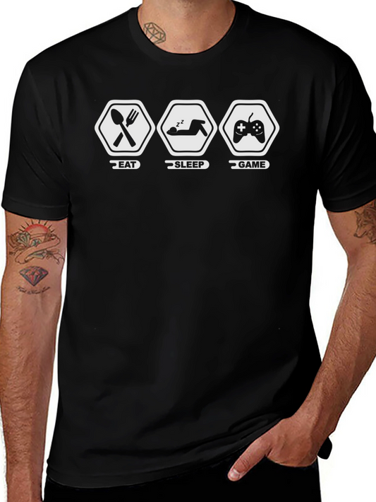 Eat Sleep Game Black Graphic T-Shirt