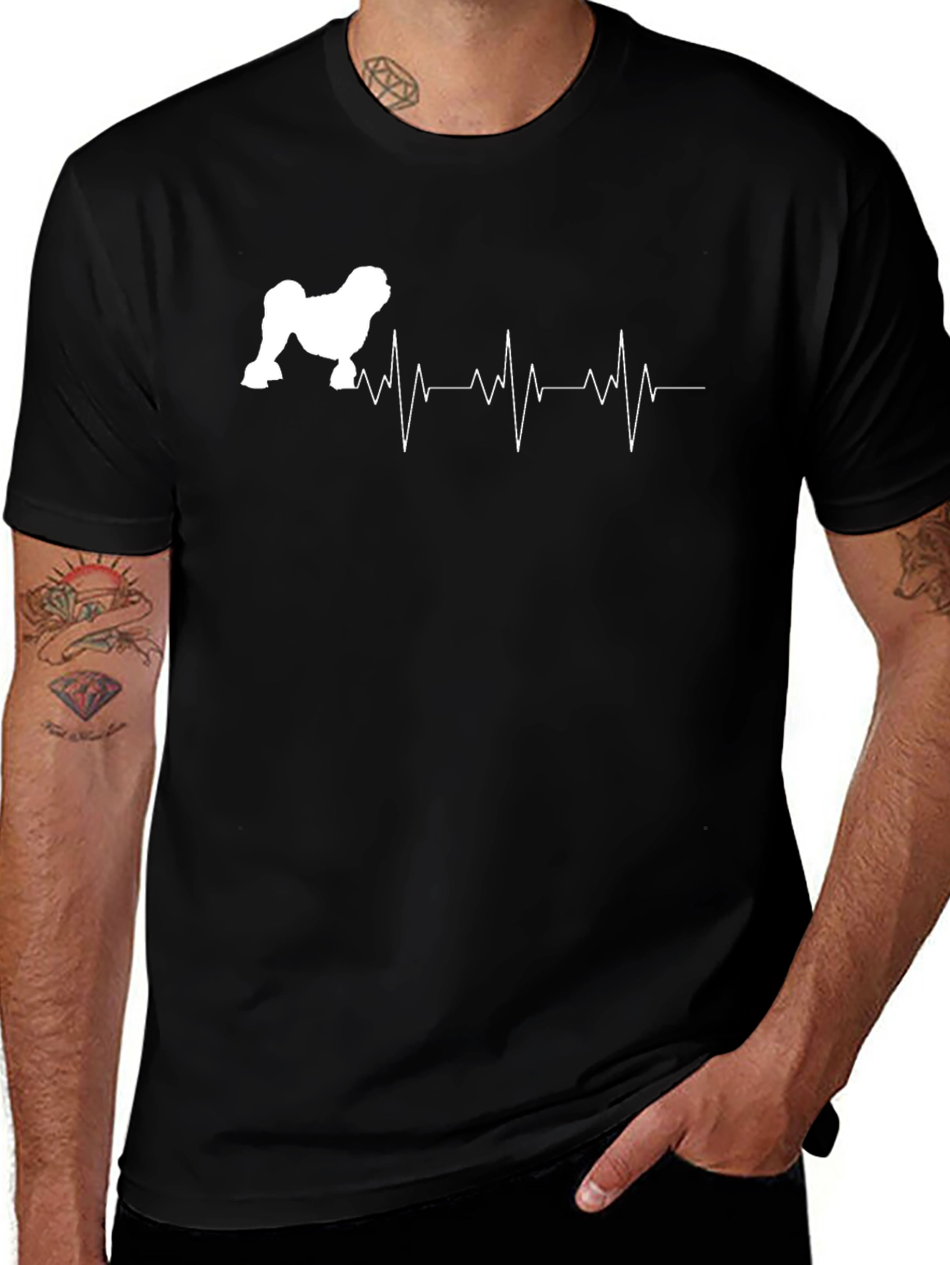 Dog Heartbeat T-Shirt - Black Crew Neck Tee