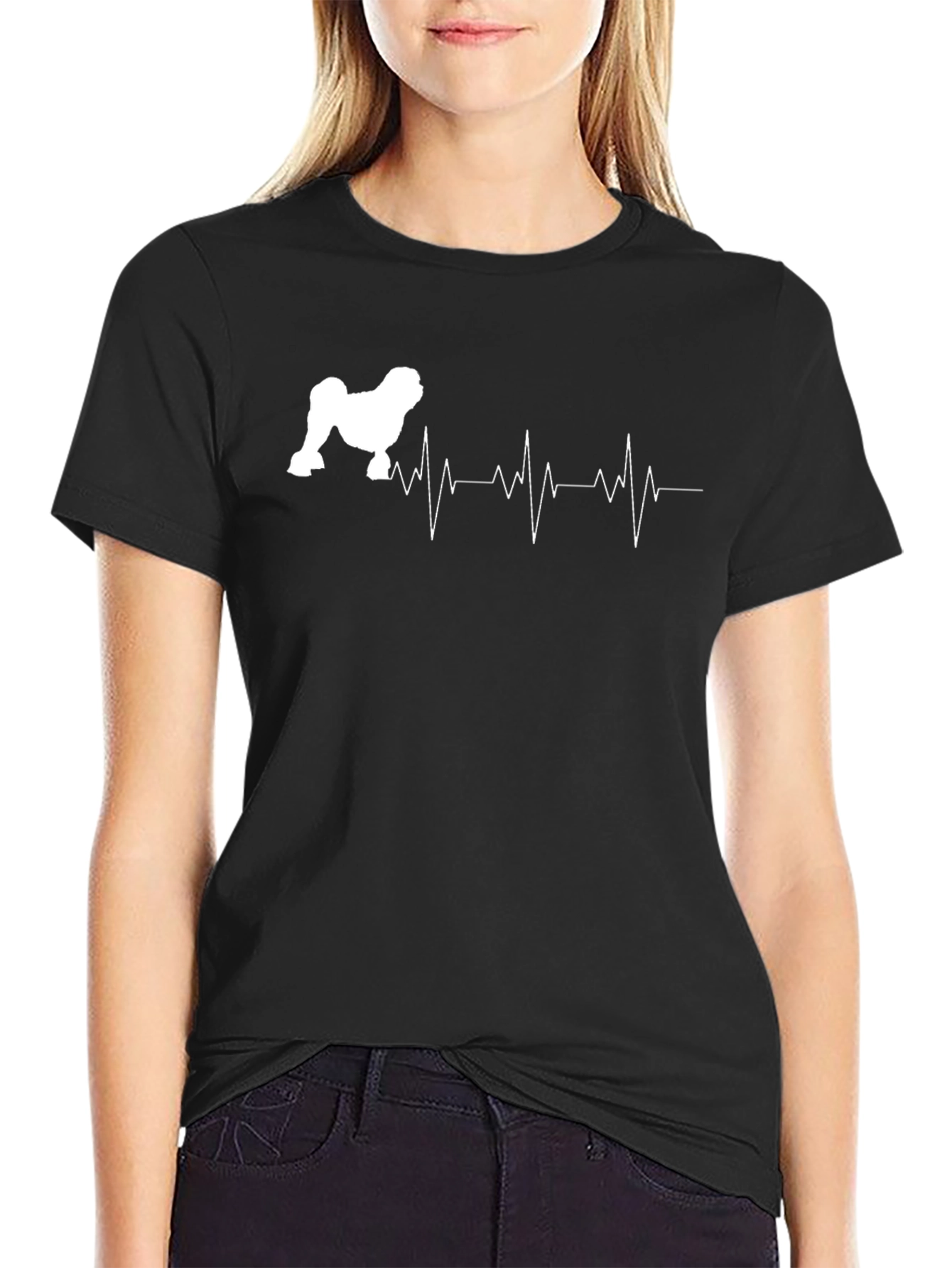 Dog Heartbeat T-Shirt - Black Crew Neck Tee