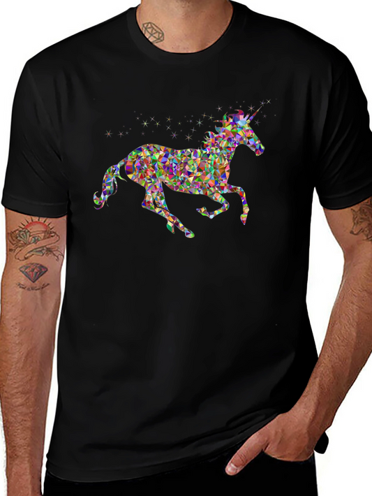 Geometric Unicorn Graphic Tee - Black