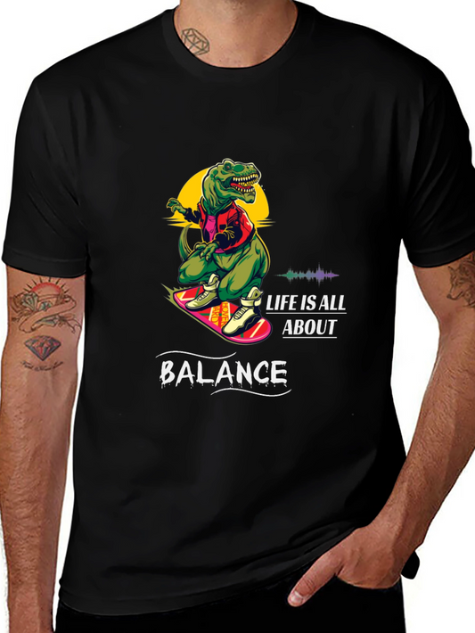 Dino Skateboard T-Shirt - Life is All About Balance
