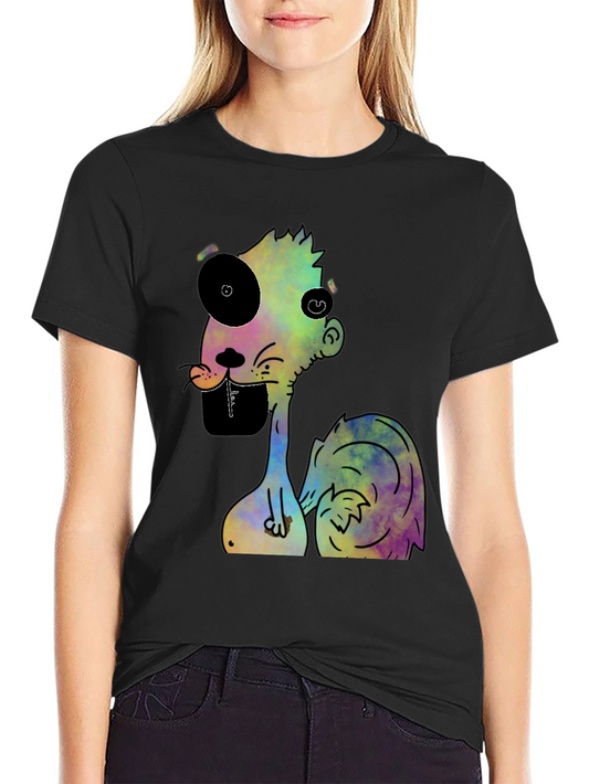 Colorful Cartoon Graphic Print Black T-Shirt
