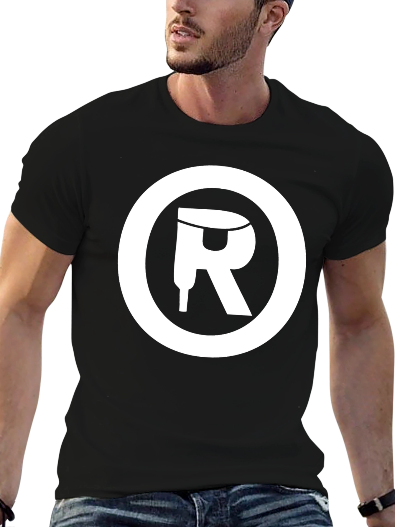 Graphic Tee: Black T-Shirt with White Circle Logo