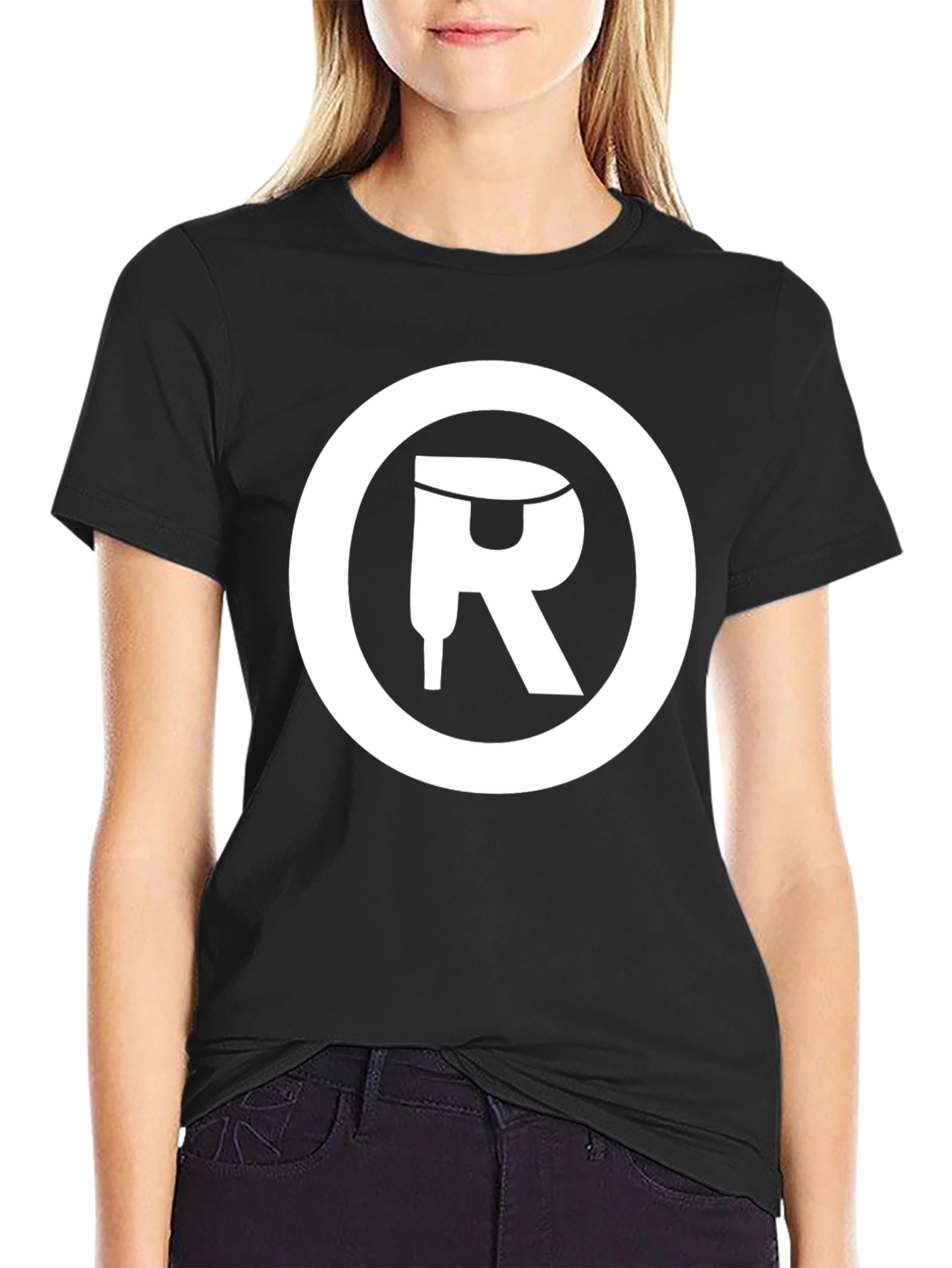 Graphic Tee: Black T-Shirt with White Circle Logo