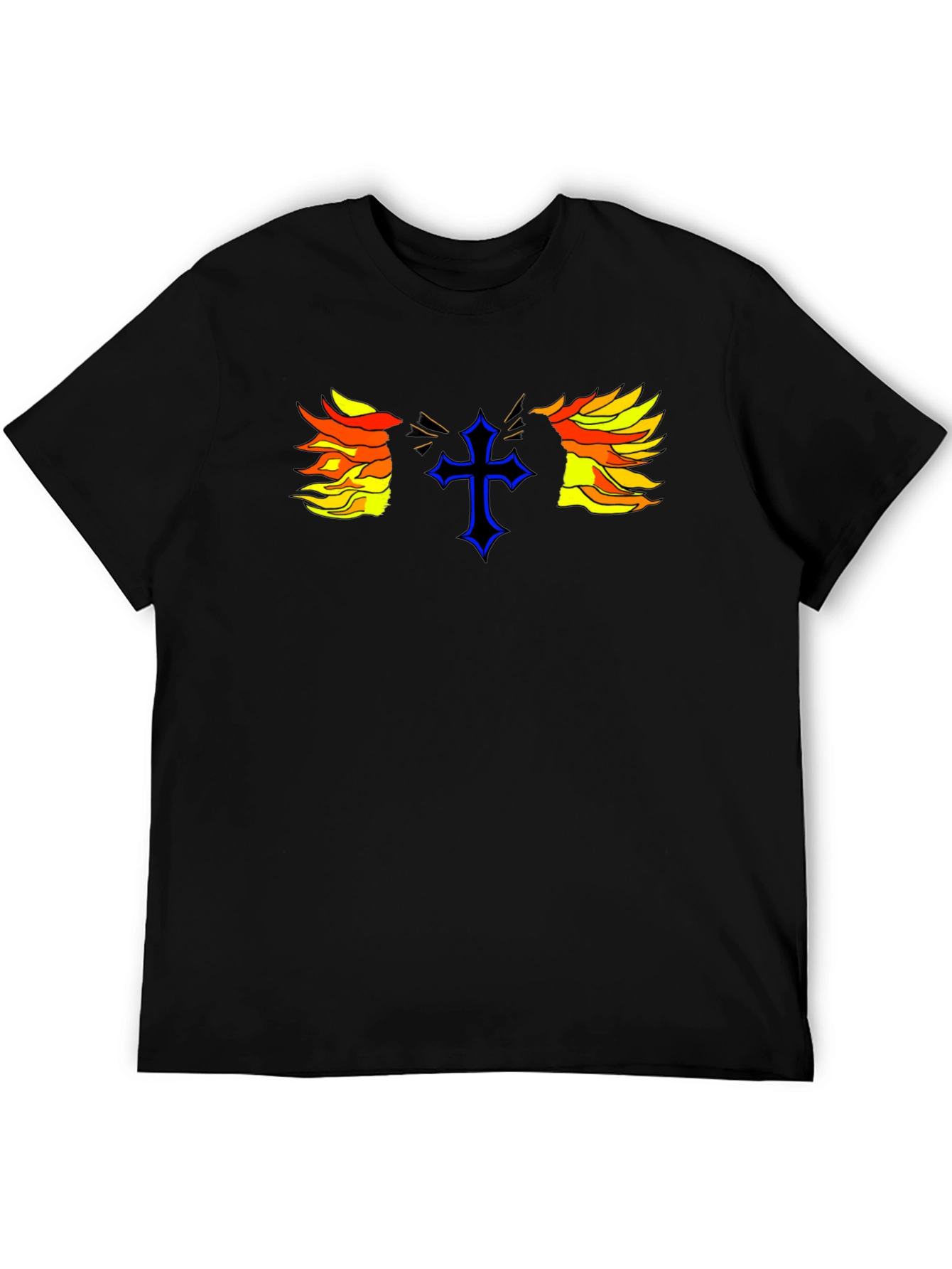 Fiery Cross Graphic Print Black T-Shirt