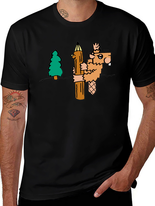 Funny Cartoon Beaver T-Shirt - Black