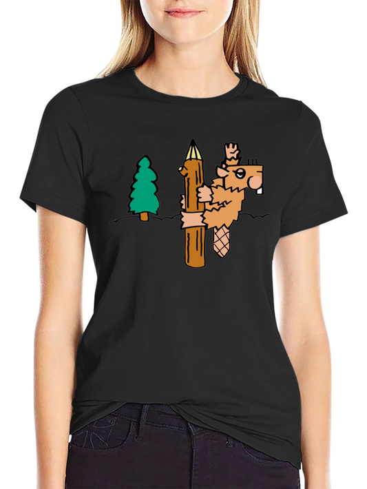 Funny Cartoon Beaver T-Shirt - Black