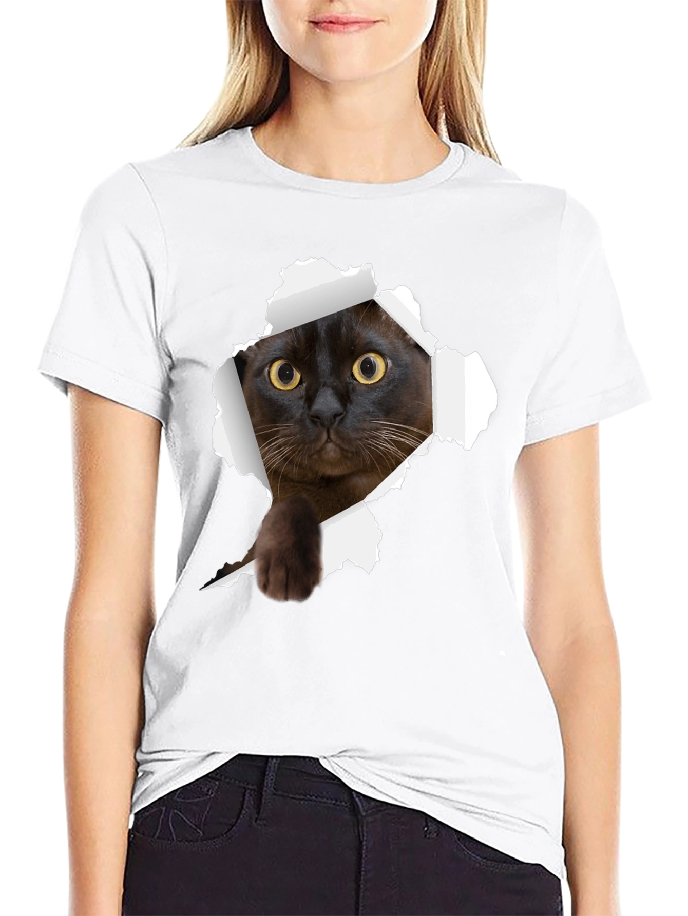 Black Cat Peek-a-Boo Graphic T-Shirt