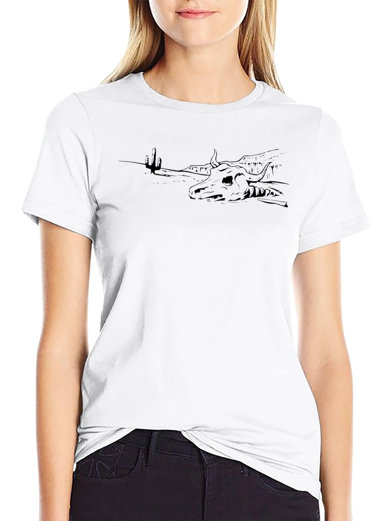 Black Graphic Tee: Desert Skull Scene